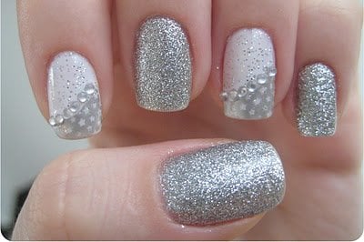 Nail art with rhinestones, gems, pearls and studs  (11)