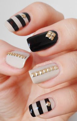 Nail art with rhinestones, gems, pearls and studs  (23)