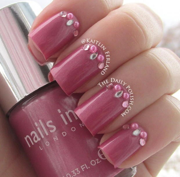 Nail art with rhinestones, gems, pearls and studs  (7)