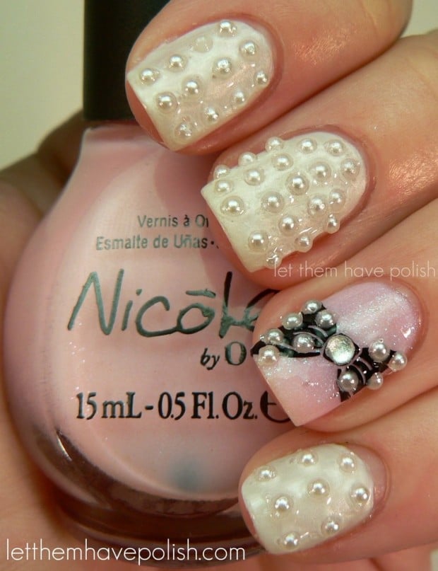 Nail art with rhinestones, gems, pearls and studs  (9)