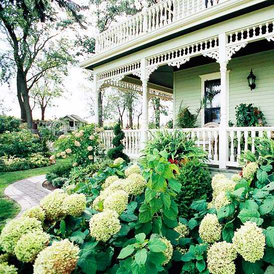 front yard garden landscaping victorian porch landscape plants gingerbread fashioned walkway gardens yards prepare spring hydrangeas pretty peonies well homes