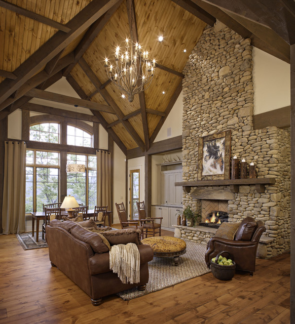 Simple Cozy Rustic Living Room for Large Space