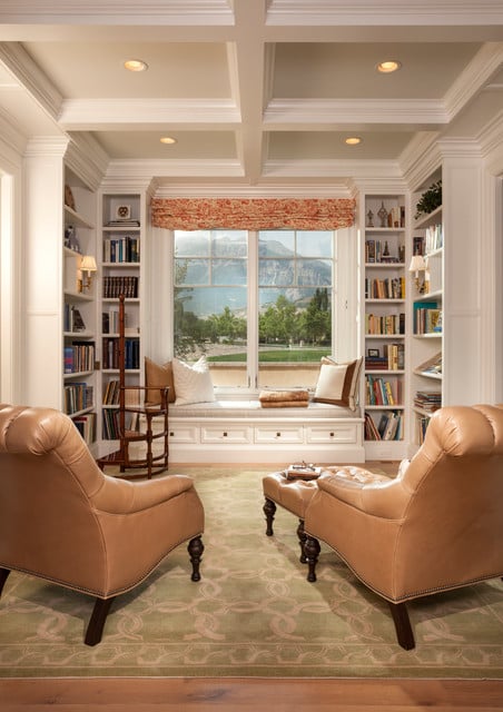 window reading library seats lovers libraries seat elegant nook living office fabulous showcasing study rooms traditional space decorating onekindesign provo