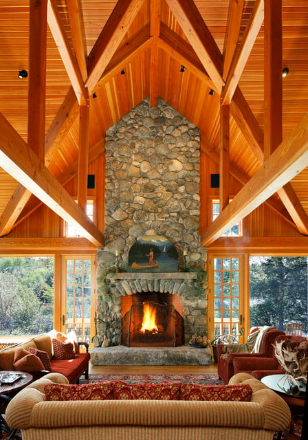 fireplace rustic cozy amazing interiors cabin stone log ceiling fireplaces interior place designs indoor wood living vaulted fire decor ceilings