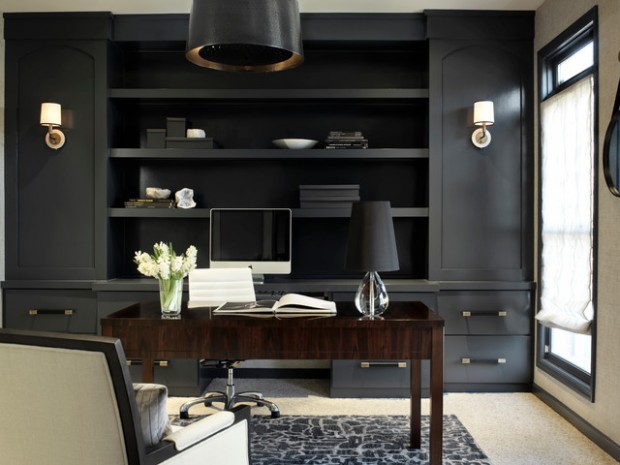 office interior sophisticated built cabinets decor offices desk elegant contemporary masculine interiors wall space study den gold sleek designs inspiration