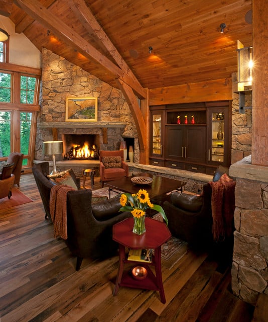 rustic fireplace living room (5)