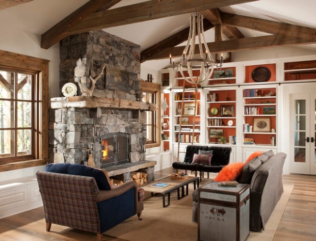 rustic fireplace living room (6)