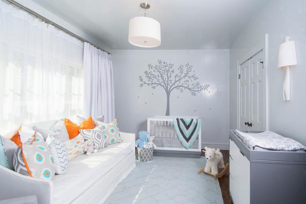 orange-and-gray-boy-nursery-tree-mural-white-daybed-2-tone-dresser