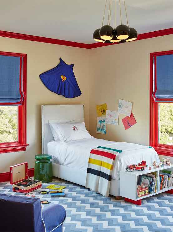 superhero-cape-over-kids-bed-red-and-blue-boys-bedroom-kids-bench-bookcase