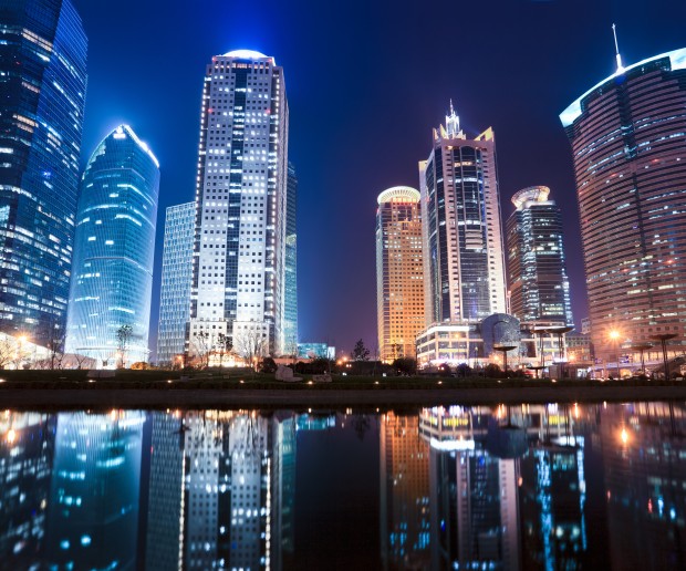 night view of shanghai financial center district