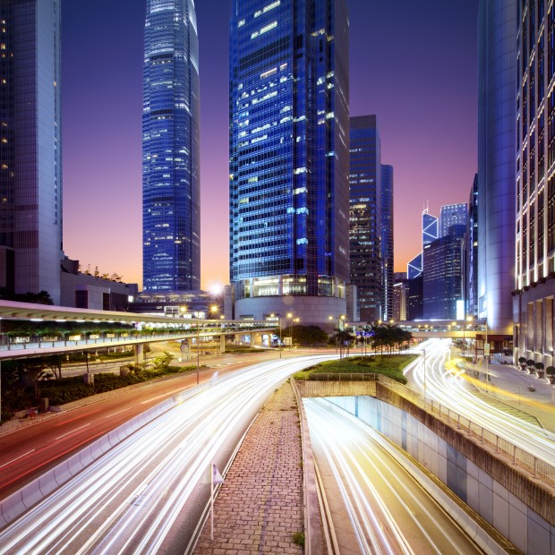 Hong Kong bussines center at sunrise