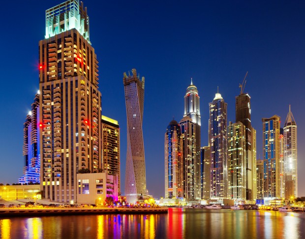 A view of Dubai Marina, Dubai, UAE at Dusk