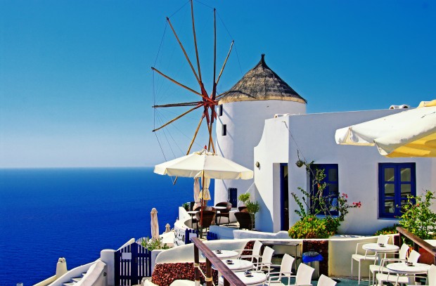 Santorini scenery with windmill