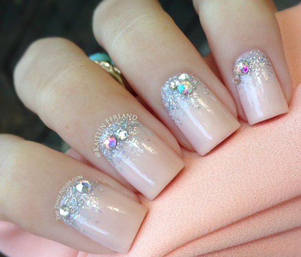 Nail art with rhinestones, gems, pearls and studs  (1)