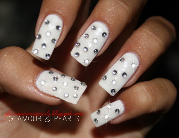 10. French Manicure Nail Art with Rhinestones - wide 6