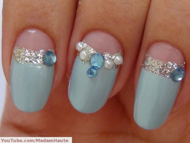 Nail art with rhinestones, gems, pearls and studs  (8)