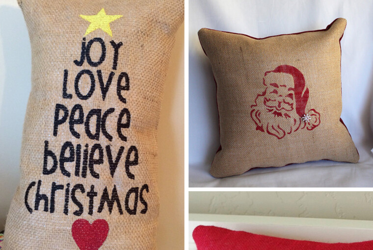 26 Awesome Handmade Christmas Pillows and Covers - snow, snoflake, santa, reindeer, pillows, pillowcase, pillow cover, Pillow, holiday, handmade, deer, decorations, decoration, crafts, craft, Christmas Decorations, Christmas, burlap