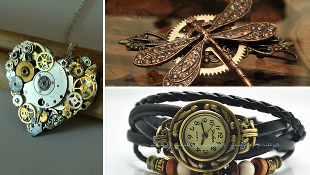 18 Beautiful Handmade Steampunk Accessories - wrist, watch, vintage, victorian, steel, steampunk, steam, retro, punk, parts, old, necklace, metal, key, jewelry, handmade, hair clip, filigree, Earrings, ear plugs, cufflinks, antique, Accessories