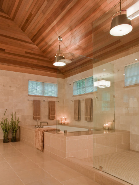 spa bathroom wood ceiling cedar bathrooms shower perfect decor ceilings master spectacular relaxation layout bath tile attic glass floor stone