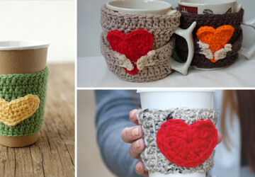 19 Simple yet Creative Handmade Cup Cozies - warm, valentine's, valentine, tea, red, Pink, heart, handmade, diy, cup, crochet, cozy, Coffee