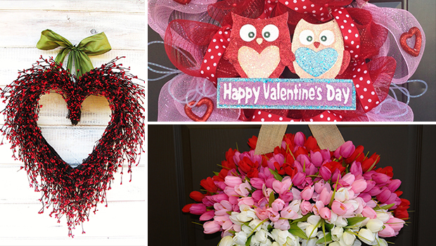 20 Heart Melting Handmade Valentine's Wreaths - wreath, valentine's, valentine, tulip, roses, rose, red, Pink, outdoor, mesh, heart, handmade, Flower, felt, door, decoration, decor, day, burlap, beautiful