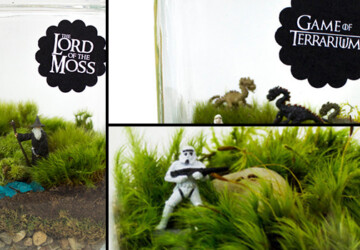 27 Small and Cute Themed Terrariums - theme, terrarium, star wars, spring, small, sheep, rocks, Natural, moss, miniature, lord of the rings, lively, live, lawn, Jurassic Park, jar, hunger games, green, grass, glass, E.T., decoration, decor, Cute, cow