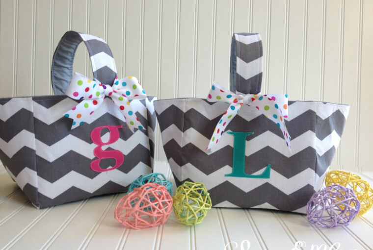 17 Adorable Handmade Easter Basket Designs - tote, personalized, monogrammed, kids, handmade, fabric, eggs, Easter, diy, decoration, chevron, basket, bag