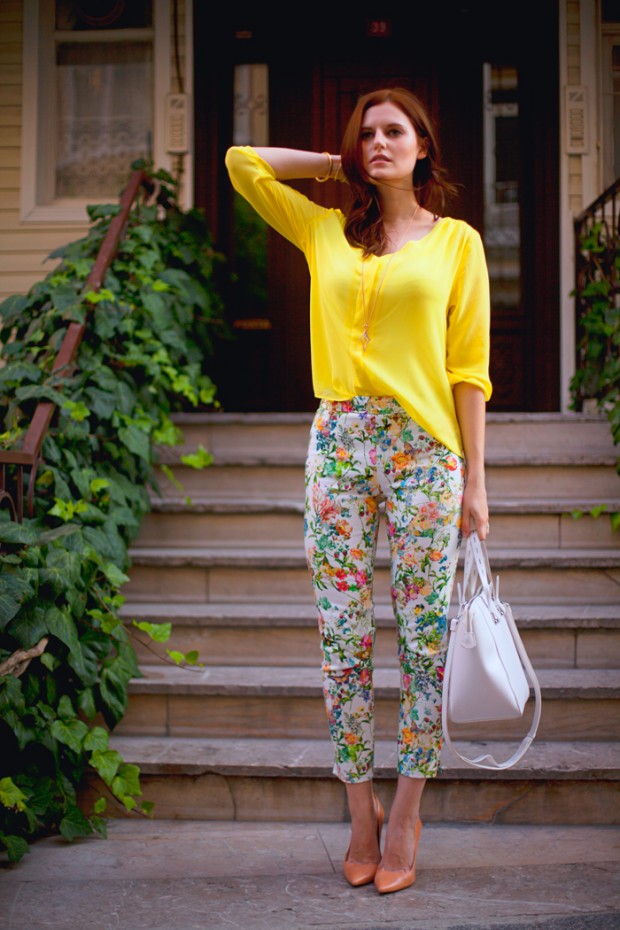 beige and yellow outfit