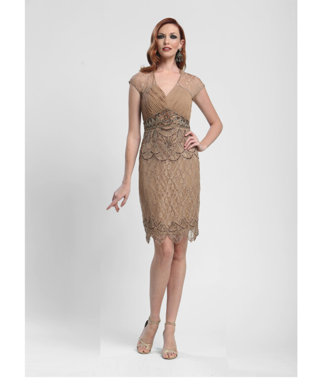 formal dresses for girls Divine Duchess Dress Color:Mocha Gold Tea Length Women's Modern Fit Dress