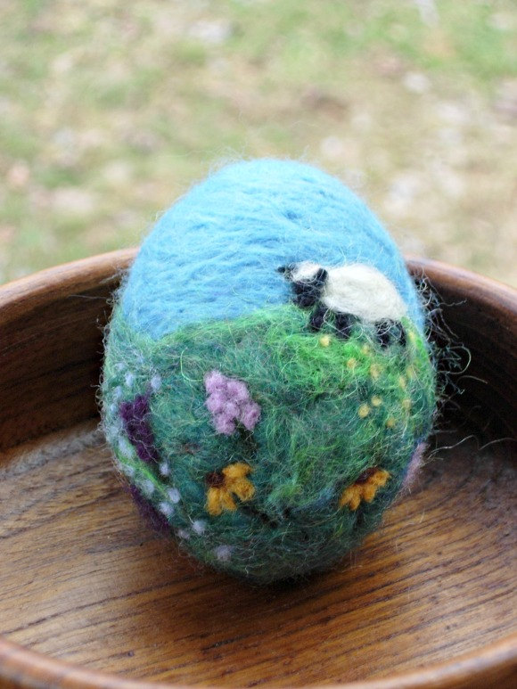 Handmade Spring Decor Needle Felted Home Accent Easter Egg Felted Botanical Egg