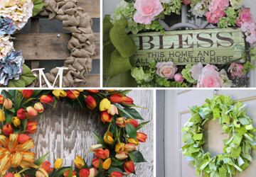 22 Enlivening Handmade Spring Wreath Designs - wreath, tulip, summer, Succulent, spring, personalized, monogram, hydrangea, hanger, handmade, grapevine, Flower, floral, felt, fabric, door, chevron, butterfly, burlap, boxwood, bow