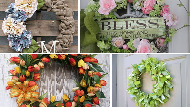 22 Enlivening Handmade Spring Wreath Designs - wreath, tulip, summer, Succulent, spring, personalized, monogram, hydrangea, hanger, handmade, grapevine, Flower, floral, felt, fabric, door, chevron, butterfly, burlap, boxwood, bow