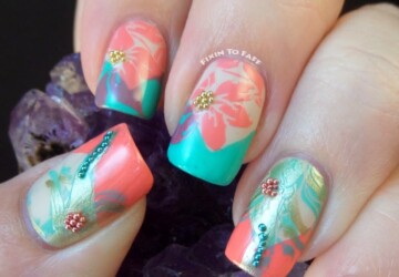 Mix of Turquoise and Coral Colors for Adorable Summer Nail Art - Turquoise nail art, Turquoise and Coral nail art, Turquoise and Coral, summer nail design, summer nail art, nail art ideas, coral nail art ideas