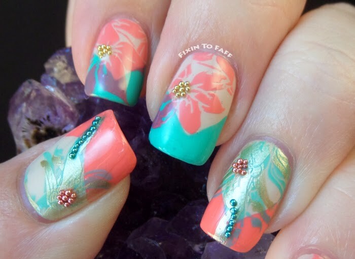 Mix of Turquoise and Coral Colors for Adorable Summer Nail Art - Turquoise nail art, Turquoise and Coral nail art, Turquoise and Coral, summer nail design, summer nail art, nail art ideas, coral nail art ideas
