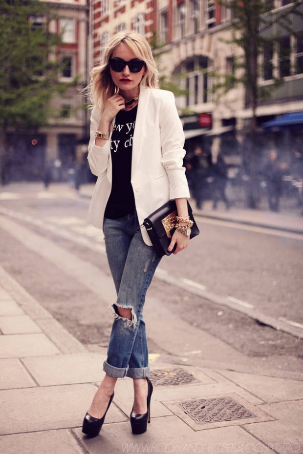 jeans and white blazer outfits