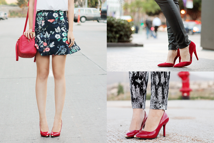 red stilettos outfit