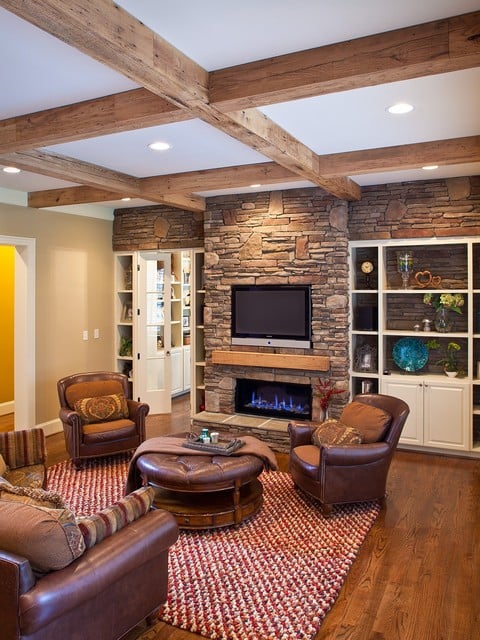 16 Divine Living Room Design Ideas With Exposed Stone Wall