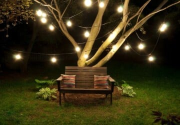 Create Outstanding Outdoor Living Spaces With These Inspiring Ideas. - water, string lights, outdoor, garden, fontain, blinds