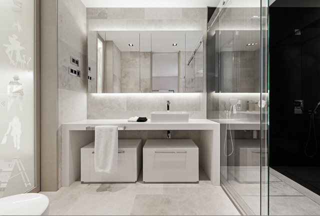 10 Magnificent Bathroom Designs With Stunning Mirrors - tub, shower, room, residence, modern, mirrors, mirror, luxury, Lumino, loft, light, LED, interior, illuminated, house, home, glass, flat, design, contemporary, bathtub, bathroom, bath, apartment