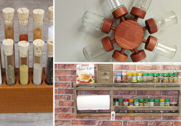 17 Creative Spice Rack Designs That Your Kitchen Lacks - wood, vintage, spices, spice, set, rack, kitchen, jars, jar, holder, handmade, glass, etsy, craft, cooking, cabinet