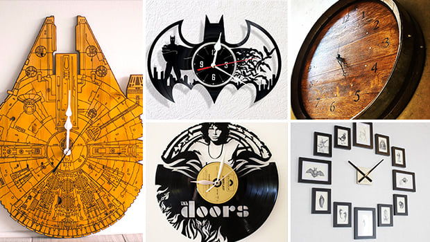 17 Inspirational Handmade Wall Clock Ideas That You Can Express Yourself With - wood, wine barrel, watch, wall, vinyl, time, The Doors, star wars, pink floyd, laser, handmade, etsy, engraved, diy, clock, batman, band