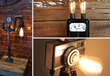 17 Inventive Handmade Industrial Lamp Designs That Will Give You Ideas - table, steel, steampunk, pipes, pipe, lighting, light, Lamp, industrial, handmade, floort, edison, Easy, diy, copper, bulb