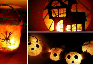 15 Frightening Halloween Lights Designs That Will Create An Eerie Ambiance - witch, spider, skeleton, scary, Pumpkin, mummy, lights, lighting, light, holiday, handmade, halloween, ghost, freaky, eerie, craft, candle holder, candle, ambient, ambiance