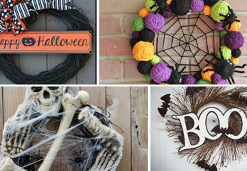 15 Spooky Handmade Halloween Wreath Designs To Decorate Your Front Door With - wreath, witch, spooky, skull, skeleton, scary, Pumpkin, jack-o-lantern, ideas, handmade, halloween decor, halloween, Front door, felt, diy, decorations, decor, craft, burlap, bat