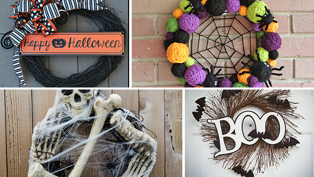 15 Spooky Handmade Halloween Wreath Designs To Decorate Your Front Door With - wreath, witch, spooky, skull, skeleton, scary, Pumpkin, jack-o-lantern, ideas, handmade, halloween decor, halloween, Front door, felt, diy, decorations, decor, craft, burlap, bat