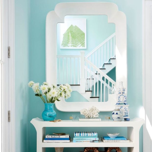 turquoise-blue-foyer-benjamin-moore-spring-sky