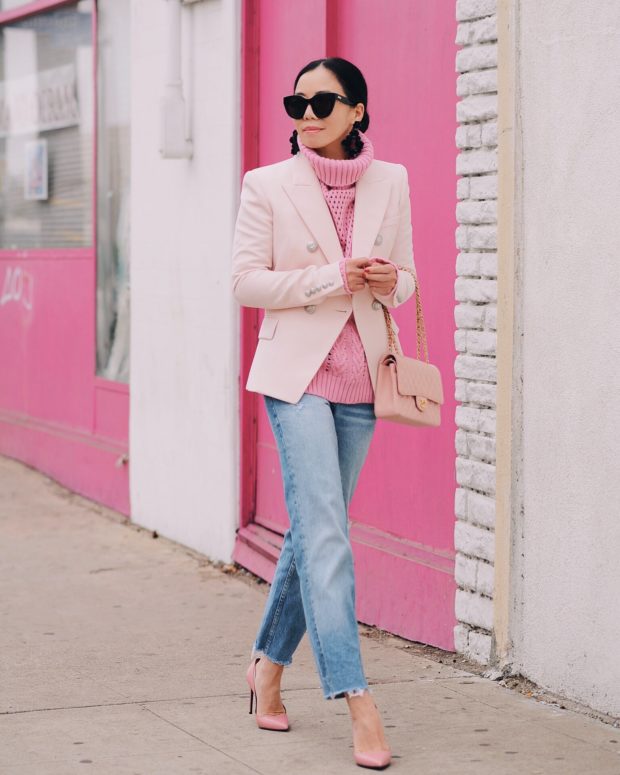 16 Lovely Casual Pink Sweater Outfit Ideas