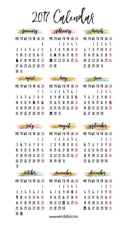 Get Your Life Organized: 15 Great Free Printable Calendars For 2017 - organization hacks, get organized, Free Printable Calendars For 2017, diy organization projects, craft organization, calendar