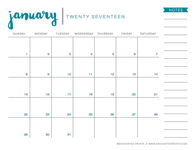 Get Your Life Organized: 15 Great Free Printable Calendars For 2017 - organization hacks, get organized, Free Printable Calendars For 2017, diy organization projects, craft organization, calendar