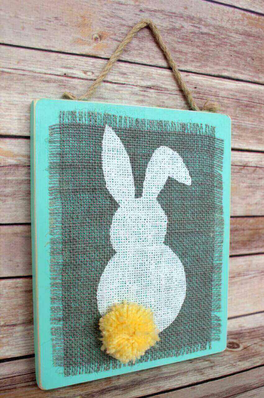 Adorable Burlap Rabbit with Fluffy Tail
